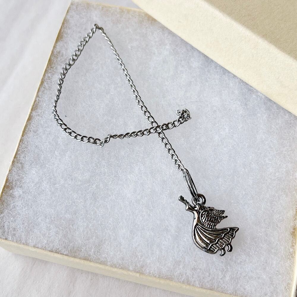 Angel Charm with Harp Silver Tone Chain 7 inches